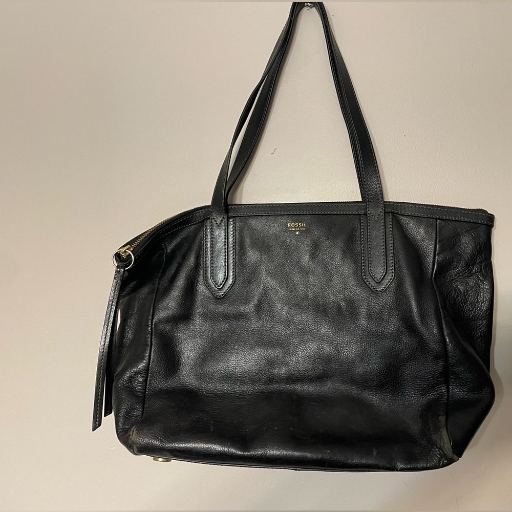 Fossil black leather Sydney bag tote purse